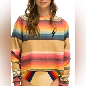 AVIATOR NATION Womens Serape Bolt Stitch Cropped Crew Sweatshirt XL